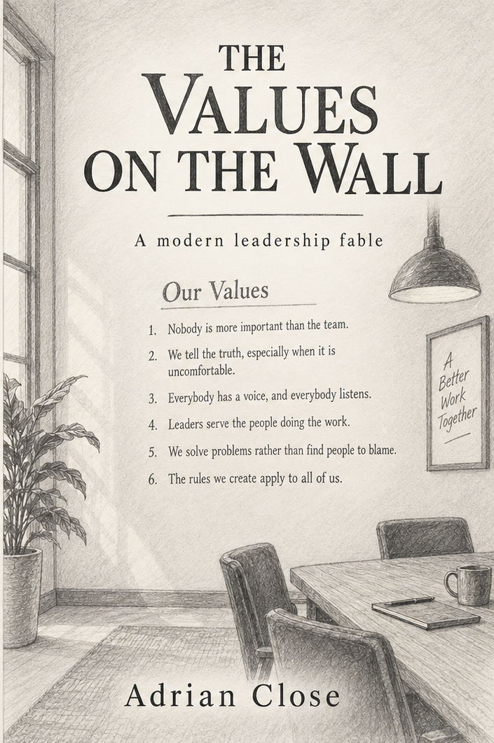 The Values on the Wall leadership book illustration showing workplace values and leadership culture