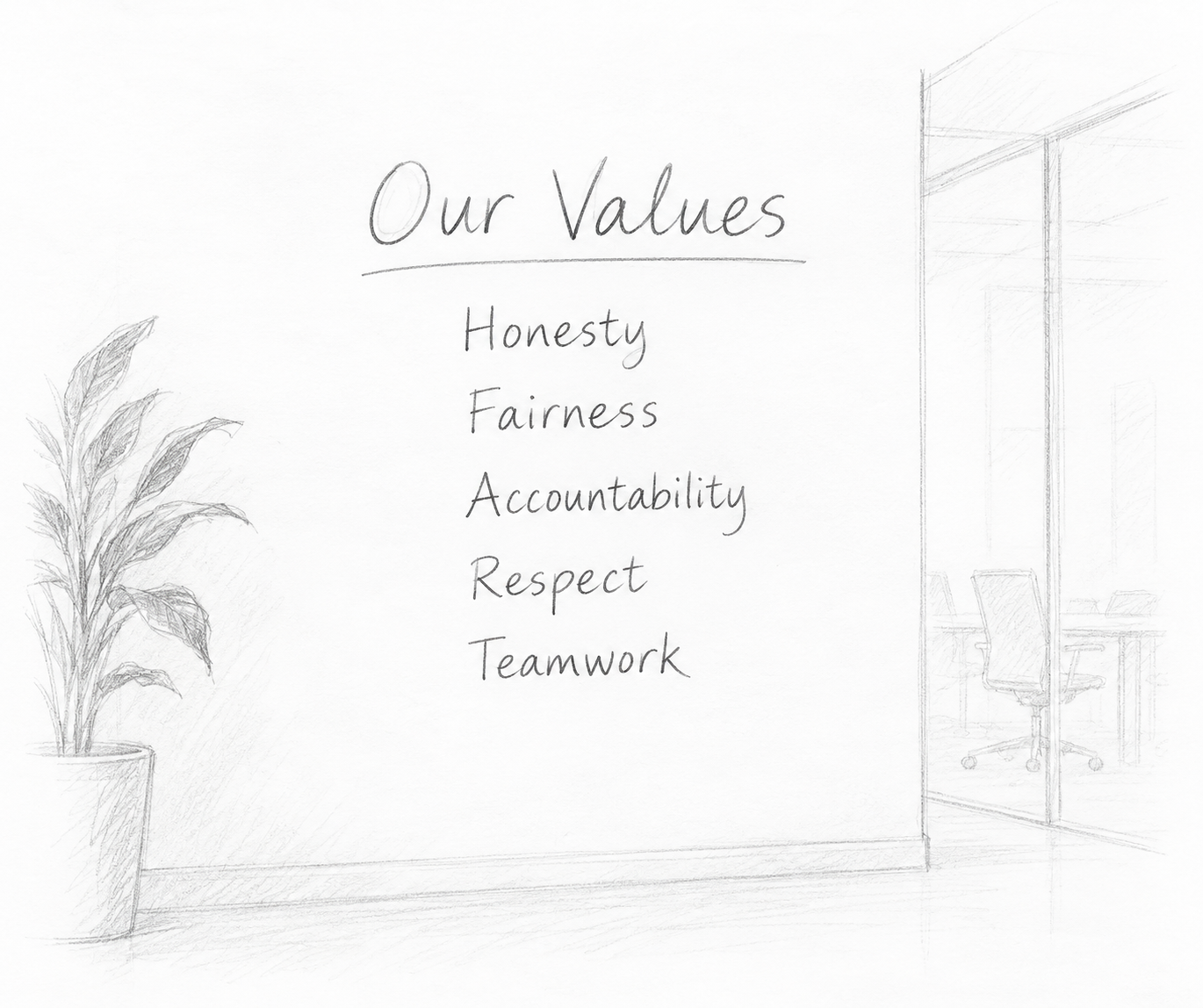 Pencil drawing representing organisational values, workplace culture and leadership behaviour