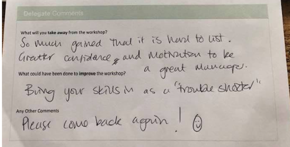 Feedback for our management skills training course